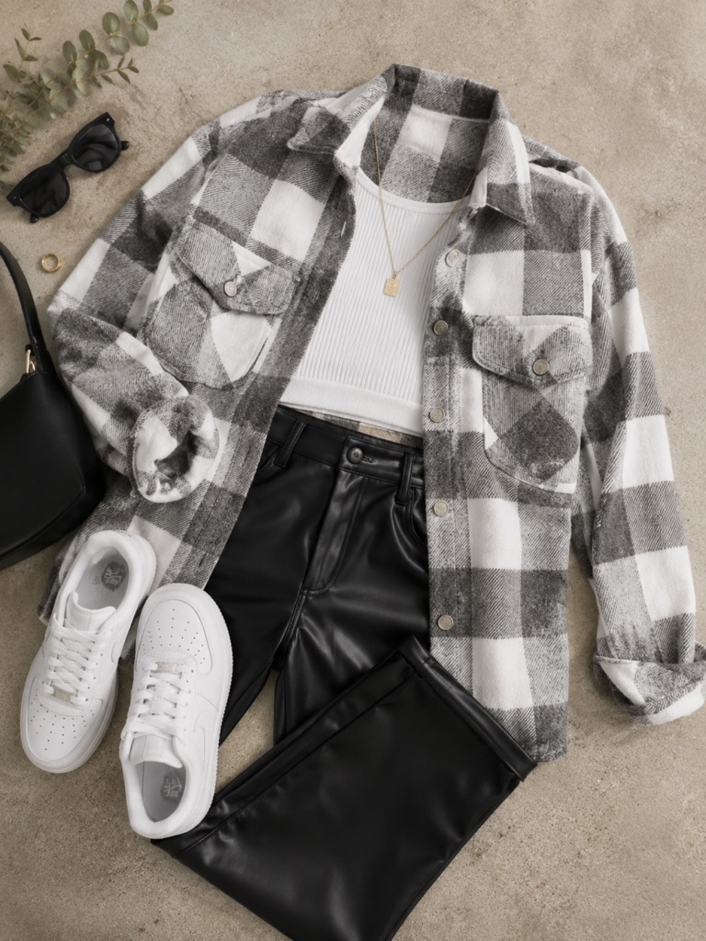 Steve Madden Gray White Plaid Shacket Oversized Button Front Jacket